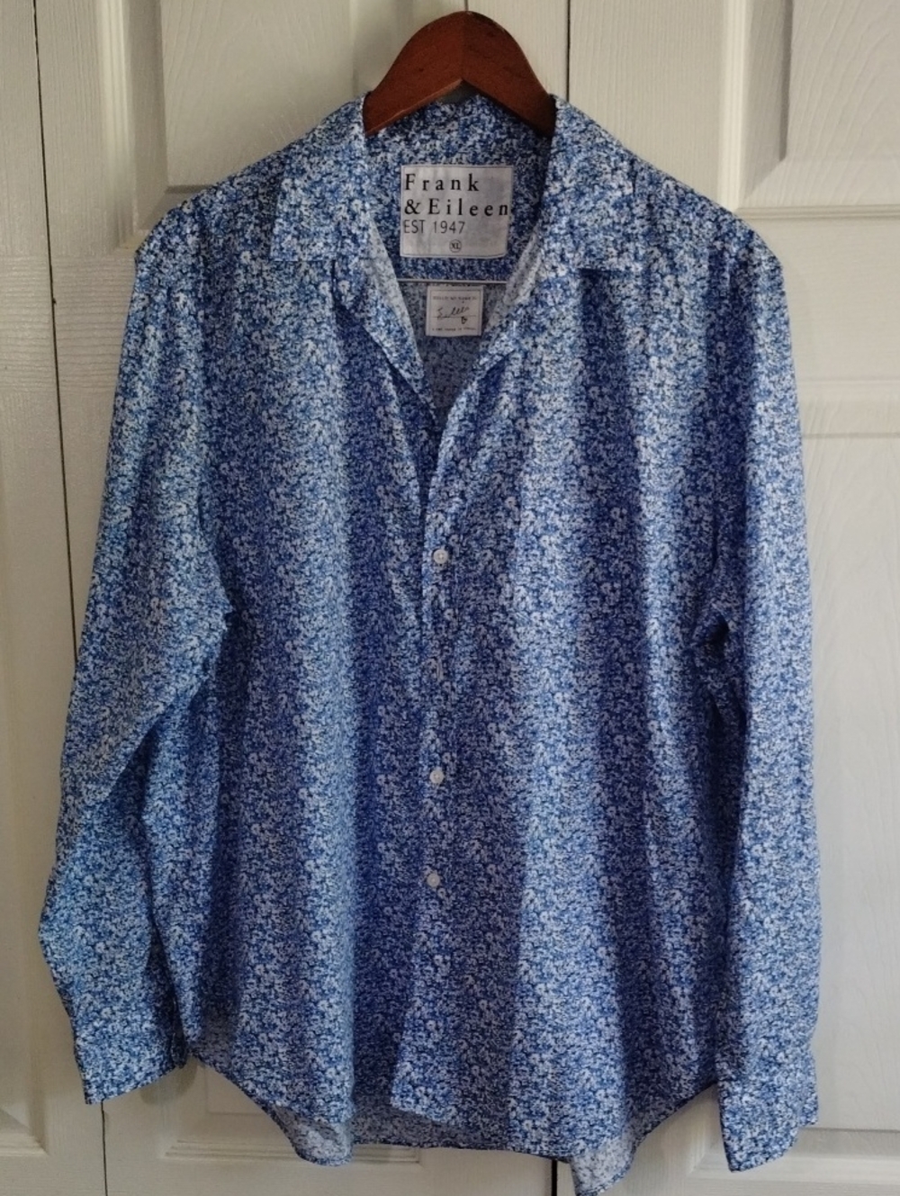 Frank & Eileen  Women Eileen Blue Micro Floral Button-Down Shirt Size XL